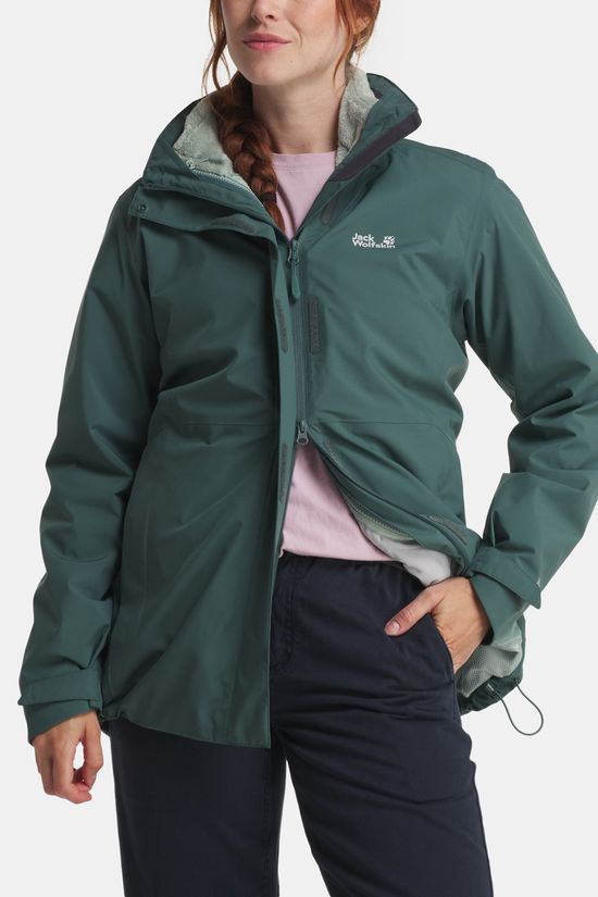 Jack Wolfskin Rotwand 3-In-1 Jas Dames Dark Green/Dark Green