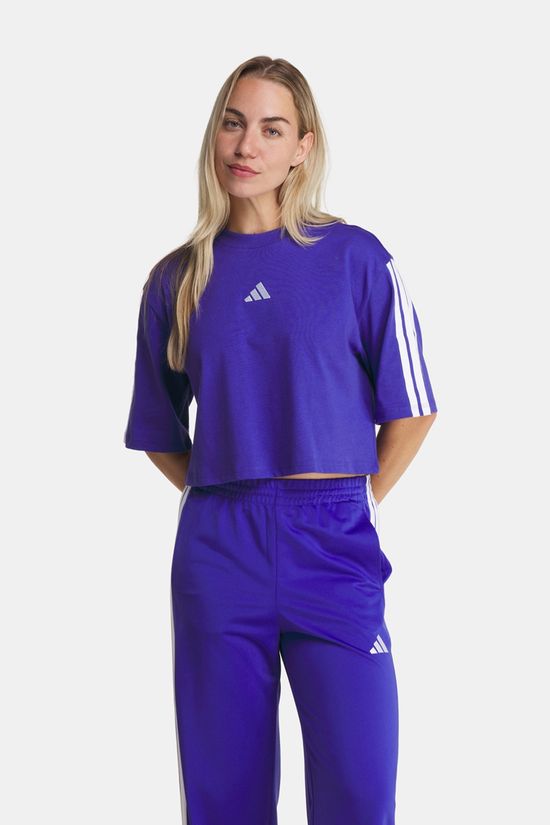 adidas Essentials 3-Stripes Cotton Loose T-Shirt Dames purple/white