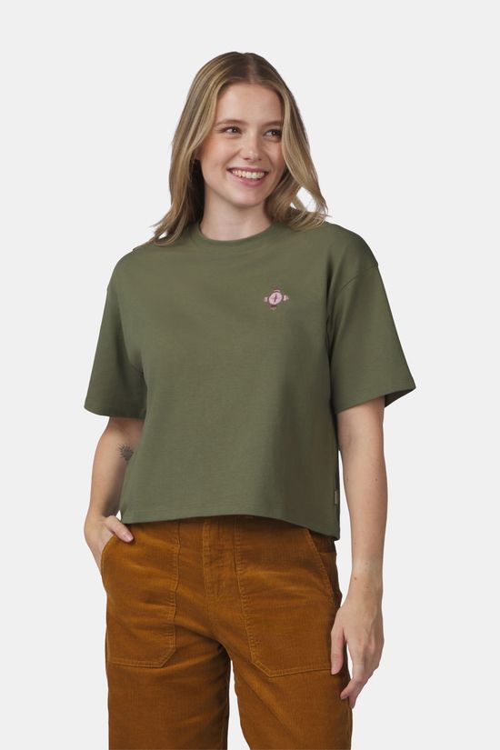 Ayacucho Cropped Mini Embroidery Tee Dames Olive Green