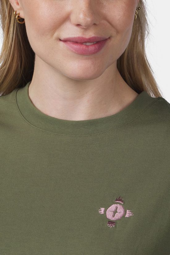 Ayacucho Cropped Mini Embroidery Tee Dames Olive Green