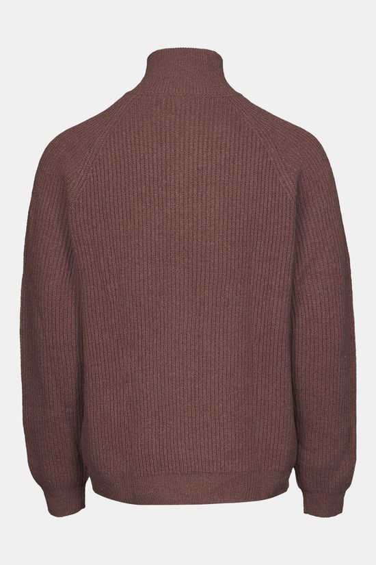 Ayacucho Skagen Rib 1/4 Zip Wollen Trui dark brown