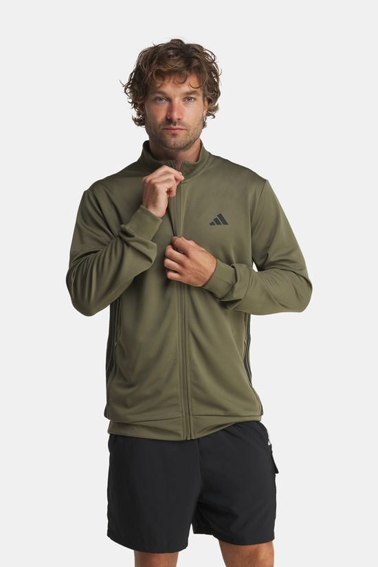 adidas The Workout Essentials All-Set 3-Stripes Knit Track Top Olive Green