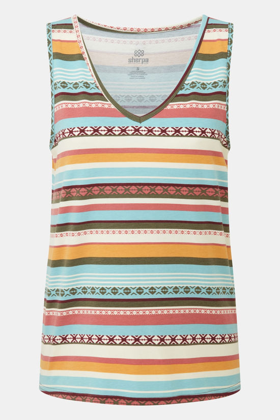 Sherpa Neha V-Neck Tank Top Dames Mid Blue/Ass. Geometric