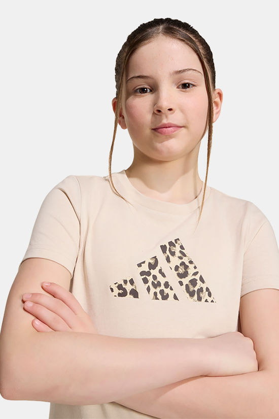 adidas Girls Animal Print Graphic T-Shirt Beige