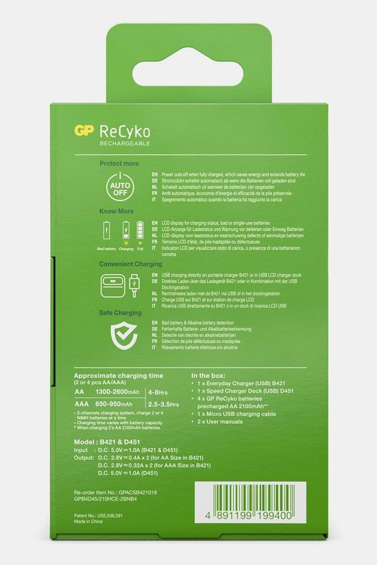 GP Batteries ISB Battery Charger B421 4 X Recyko AA 2100 Mah Do -